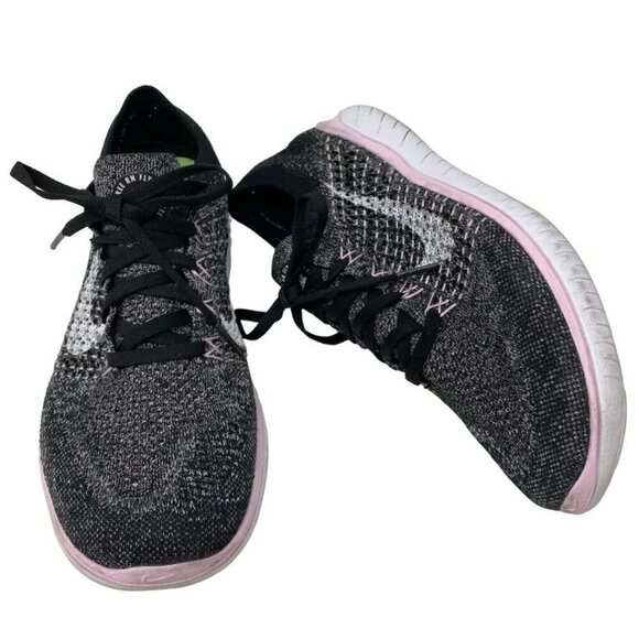 Nike Free Rn Flyknit 2018 Womens Black White Pink Foam 942839 007 Preowned - Picture 2 of 11